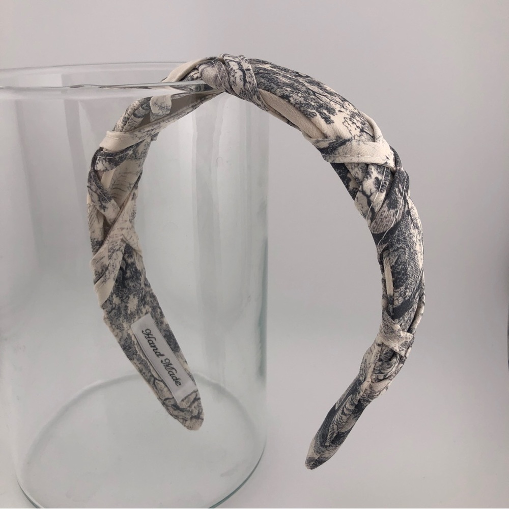 Luxury Headband, New, Handmade - Grey Pattern